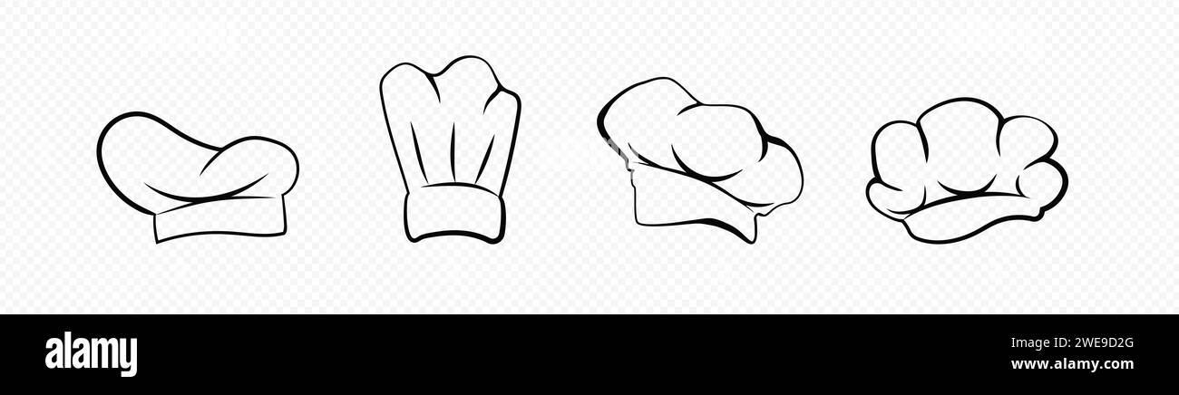 Küchenchefs Backwarenhüte Set. Küchenchef Kopfbedeckung für die Zubereitung von Speisen Stock Vektor