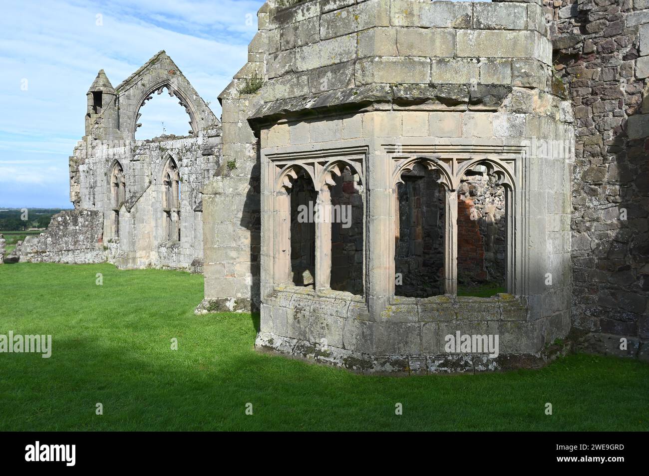 Ruinen des mittelalterlichen Augustinerklosters, Haughmond Abbey in Shrewsbury England Stockfoto