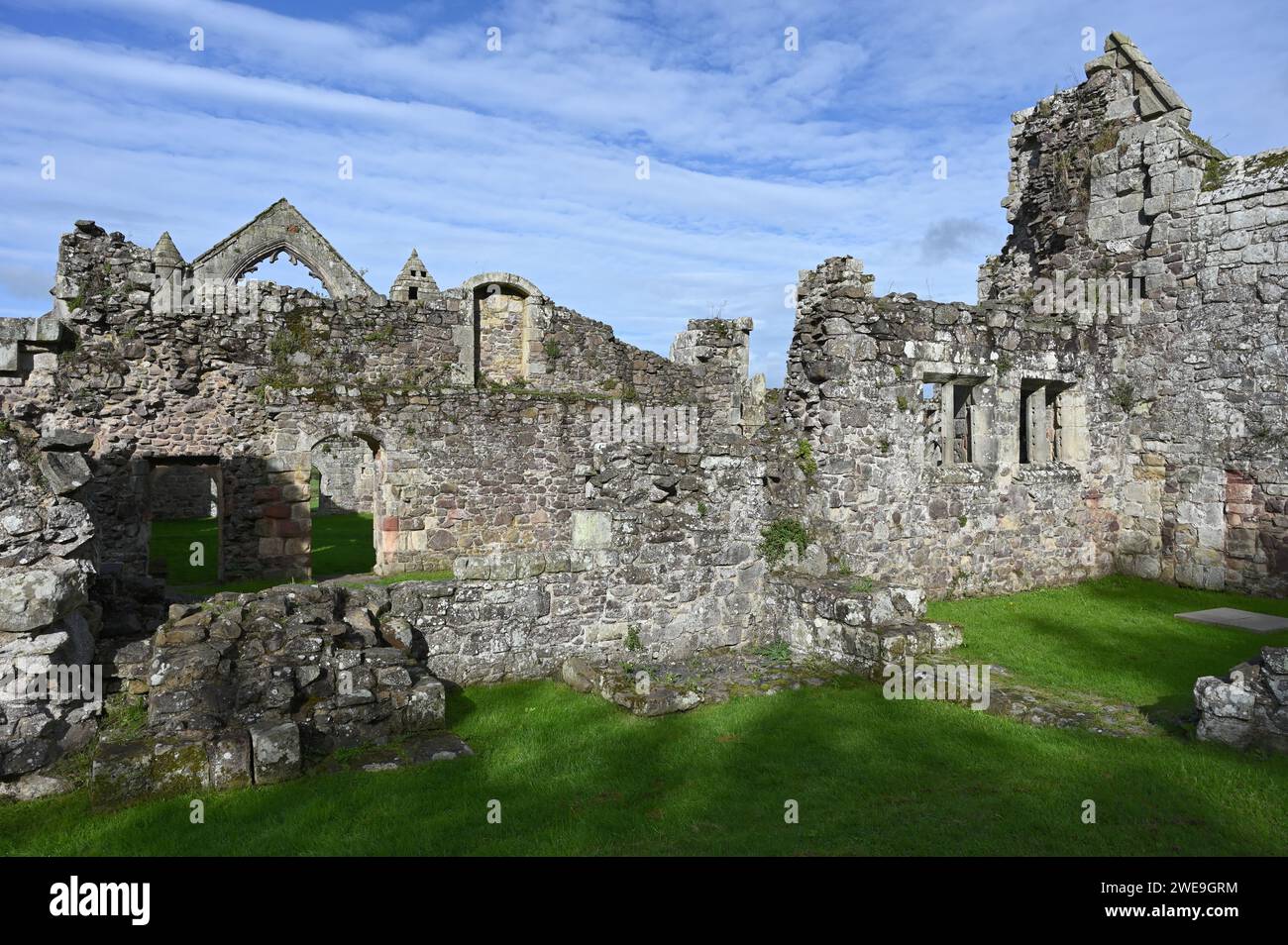 Ruinen des mittelalterlichen Augustinerklosters, Haughmond Abbey in Shrewsbury England Stockfoto