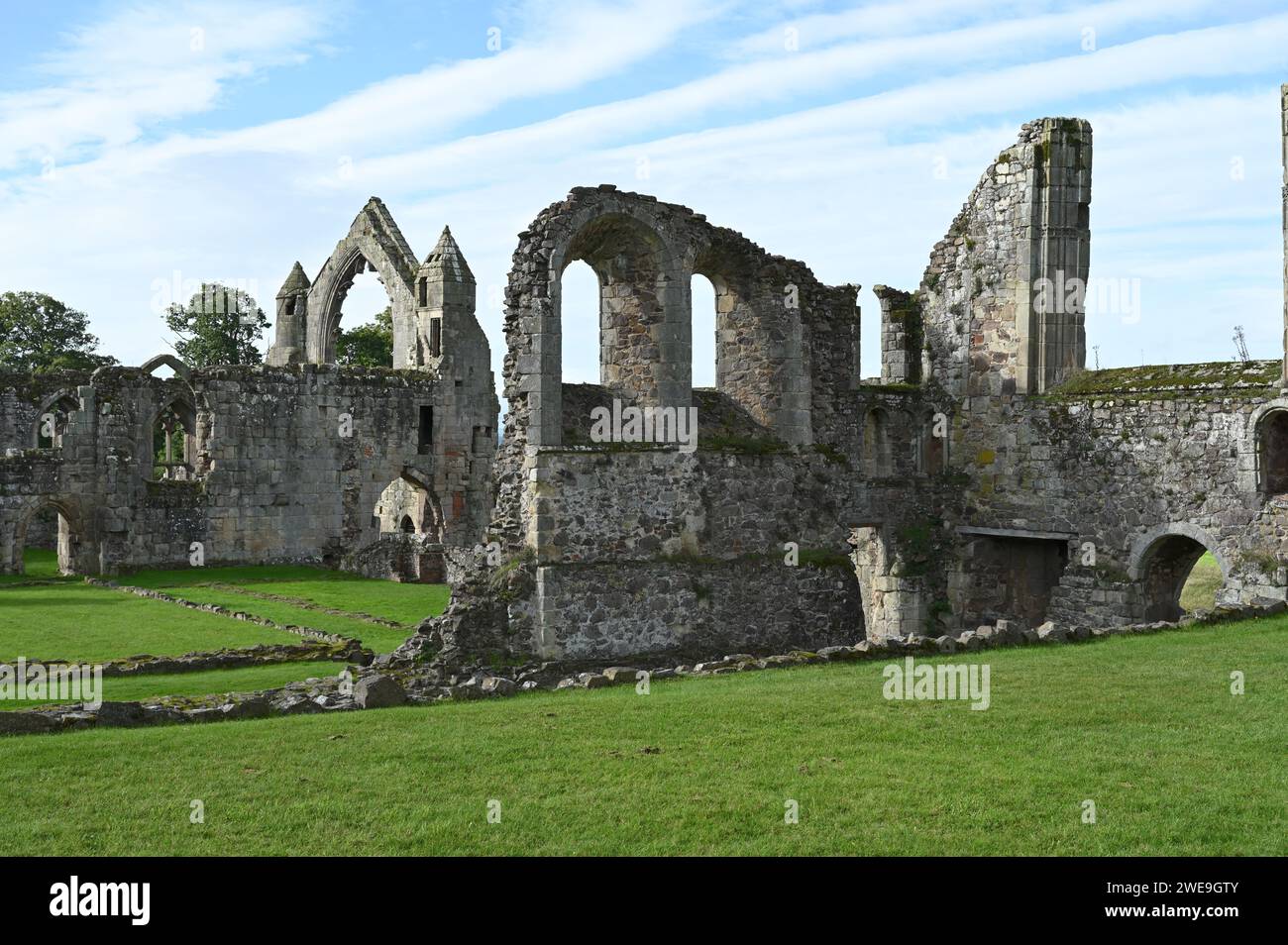 Ruinen des mittelalterlichen Augustinerklosters, Haughmond Abbey in Shrewsbury England Stockfoto