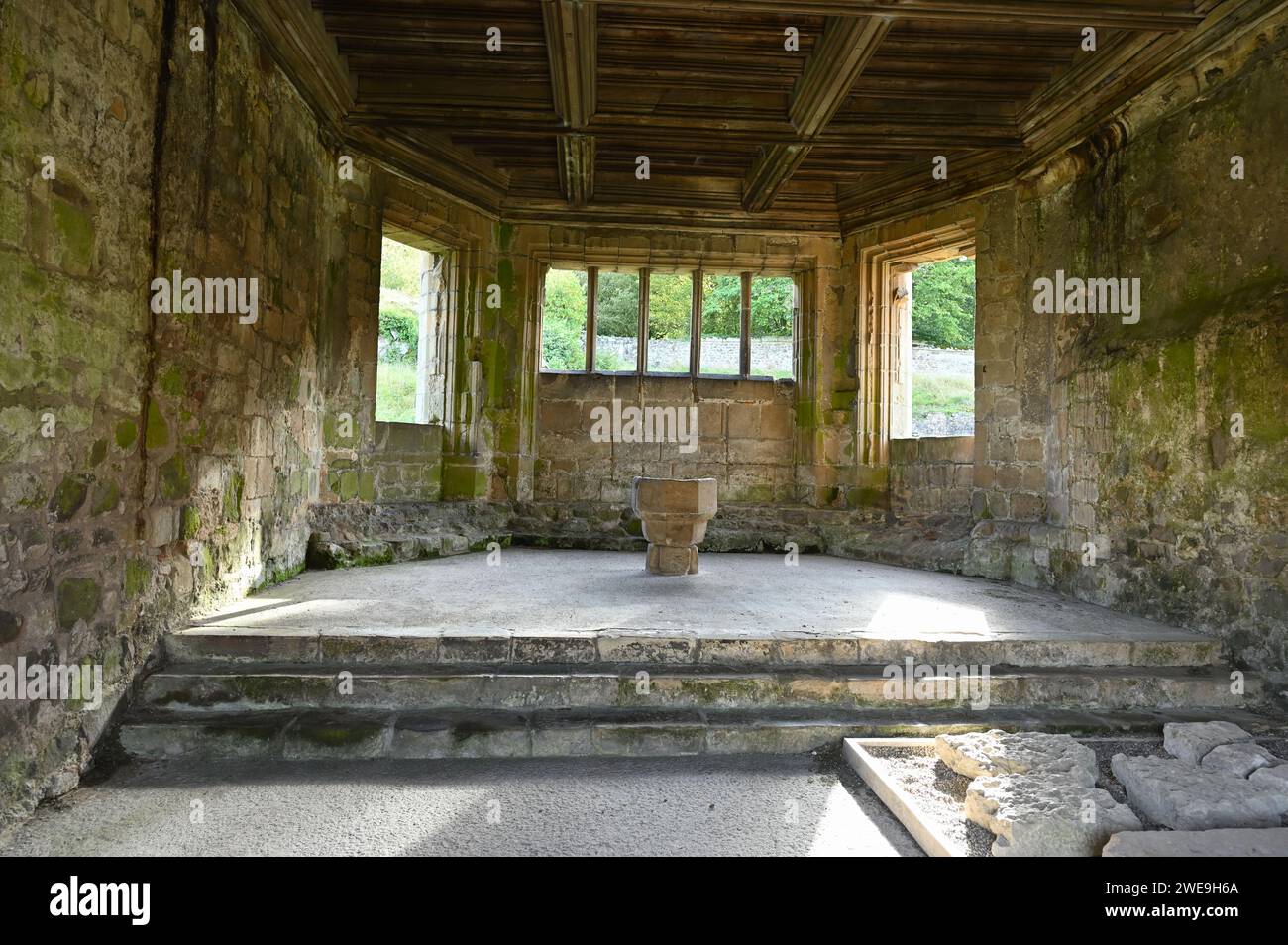 Ruinen des mittelalterlichen Augustinerklosters, Haughmond Abbey in Shrewsbury England Stockfoto