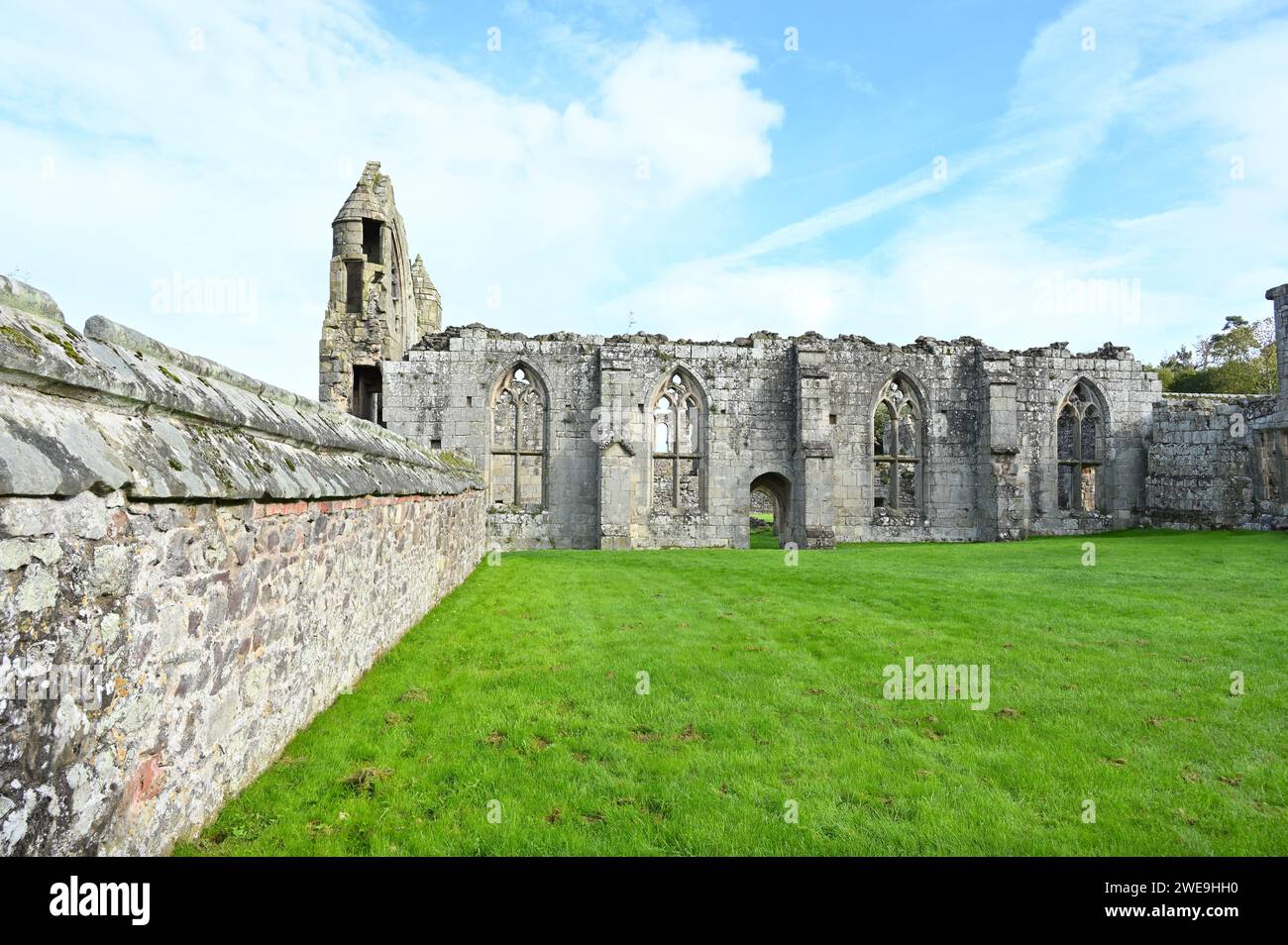 Ruinen des mittelalterlichen Augustinerklosters, Haughmond Abbey in Shrewsbury England Stockfoto
