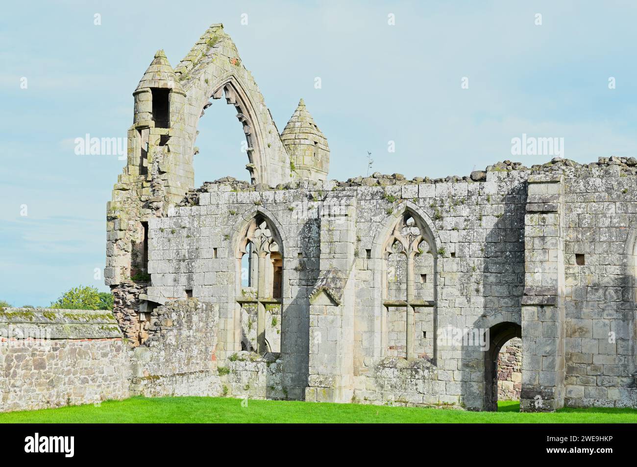 Ruinen des mittelalterlichen Augustinerklosters, Haughmond Abbey in Shrewsbury England Stockfoto