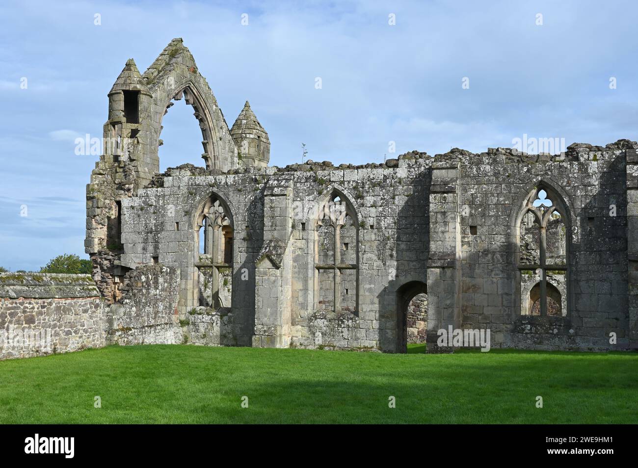 Ruinen des mittelalterlichen Augustinerklosters, Haughmond Abbey in Shrewsbury England Stockfoto
