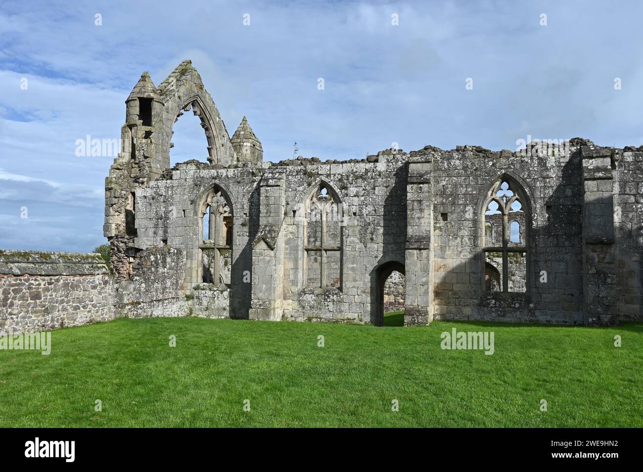 Ruinen des mittelalterlichen Augustinerklosters, Haughmond Abbey in Shrewsbury England Stockfoto
