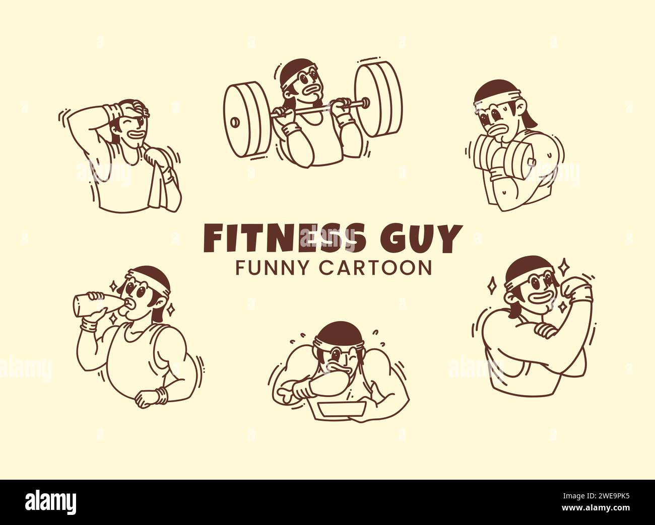 Fitness Guy Retro Vintage Cartoon Vektor Set Illustration Stock Vektor