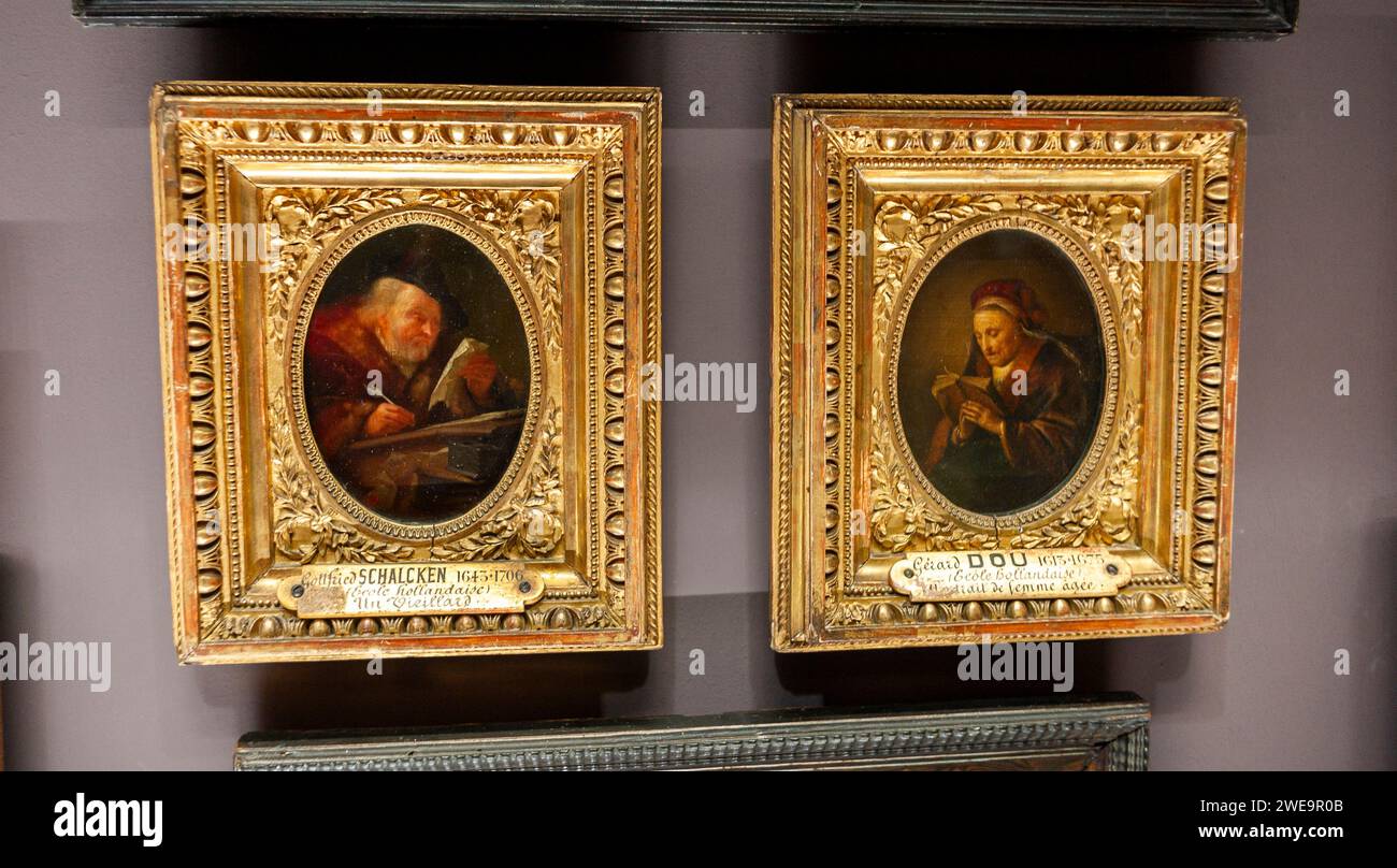 Paris, Frankreich, Nahaufnahme, schöne Kunstgemälde, innen, Kunstgalerie, Louvre Museum, Antike Holländer aus dem 17. Jahrhundert, Vintage Bilderrahmen Stockfoto