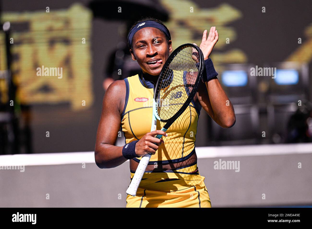 Cori Coco Gauff während des Australian Open 2024 Grand Slam Tennis Turniers am 23. Januar 2024 im Melbourne Park in Australien. Foto: Victor Joly/ABACAPRESS.COM Stockfoto