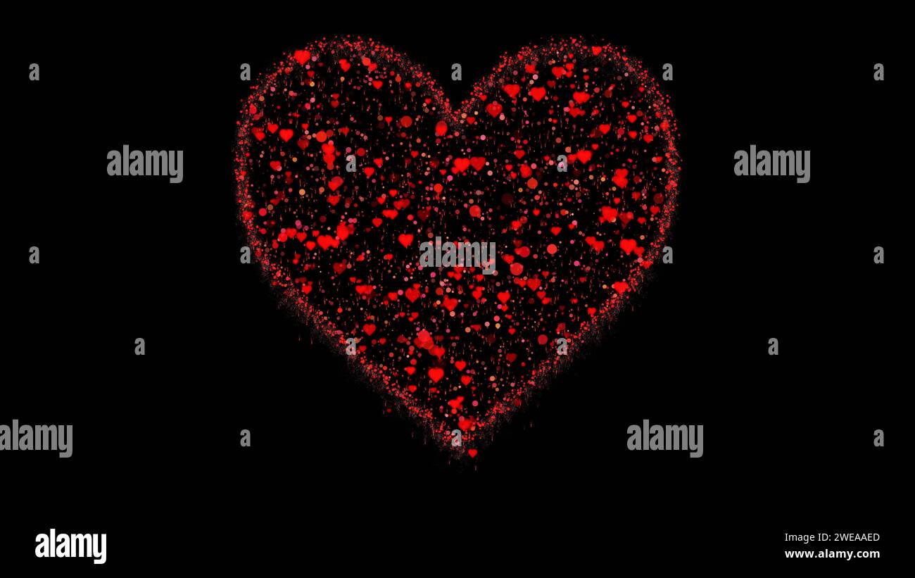 Großes Herz für Valentinstag, Muttertag oder Hochzeitsereignisse im Hintergrund. Herz bewegt sich im Raum mit hellem Hintergrund. Liebes- und Romantik-Konzept. Stockfoto