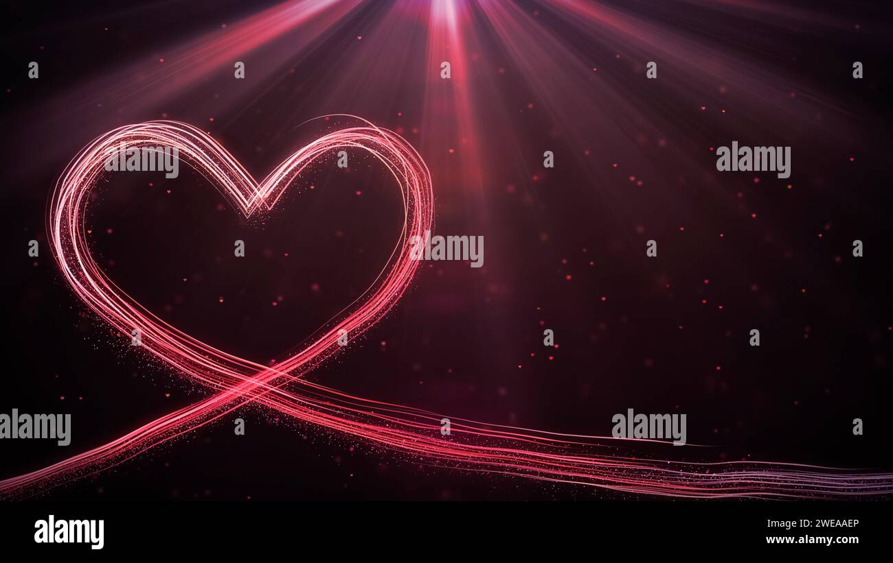 Großes Herz für Valentinstag, Muttertag oder Hochzeitsereignisse im Hintergrund. Herz bewegt sich im Raum mit hellem Hintergrund. Liebes- und Romantik-Konzept. Stockfoto