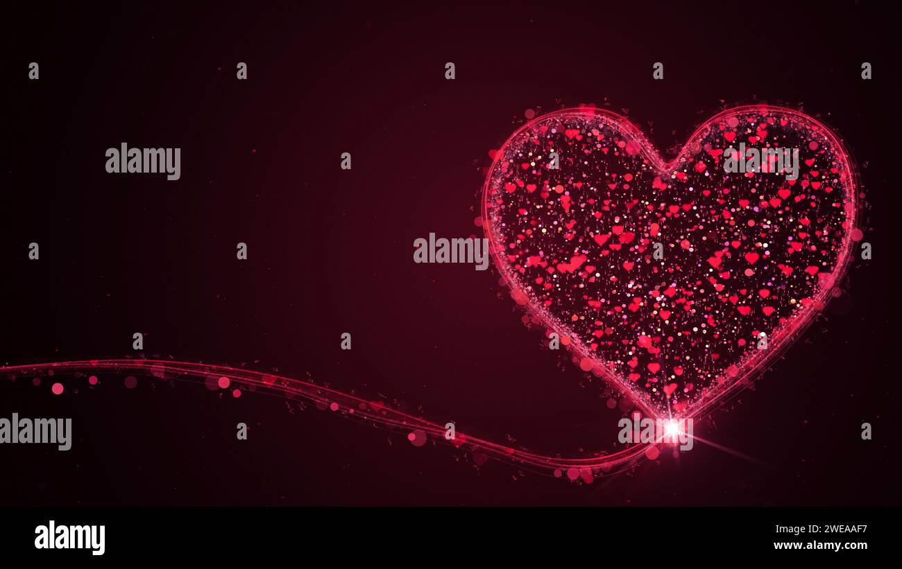 Großes Herz für Valentinstag, Muttertag oder Hochzeitsereignisse im Hintergrund. Herz bewegt sich im Raum mit hellem Hintergrund. Liebes- und Romantik-Konzept. Stockfoto