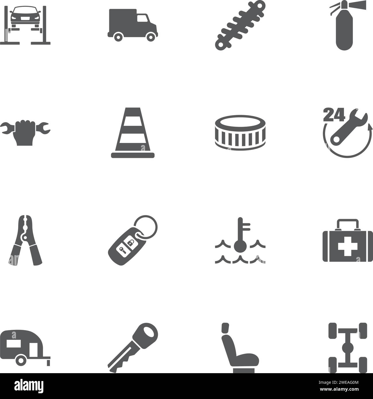 Symbole für Autoreparaturen. Perfektes schwarzes Piktogramm auf weißem Hintergrund. Symbol für einfachen flachen Vektor. Stock Vektor