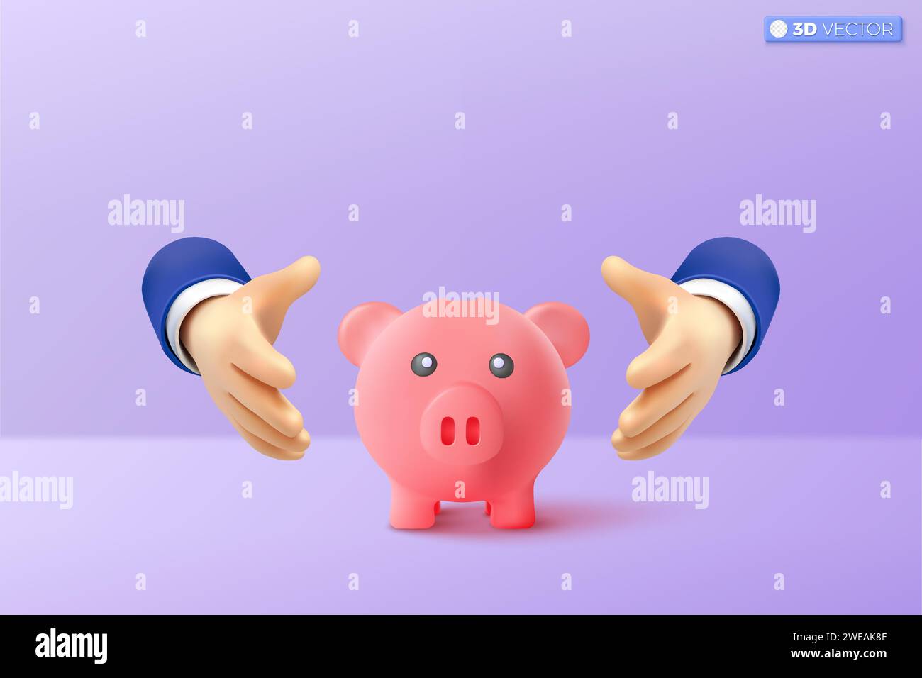 Symbol für 3D-Handabschirmung zum Schutz der Schweinebank. Schutz von Geld vor Inflation oder Wirtschaftskrise. Versicherung, Vermögensverwaltungskonzept, 3D-Vektor-iso Stock Vektor