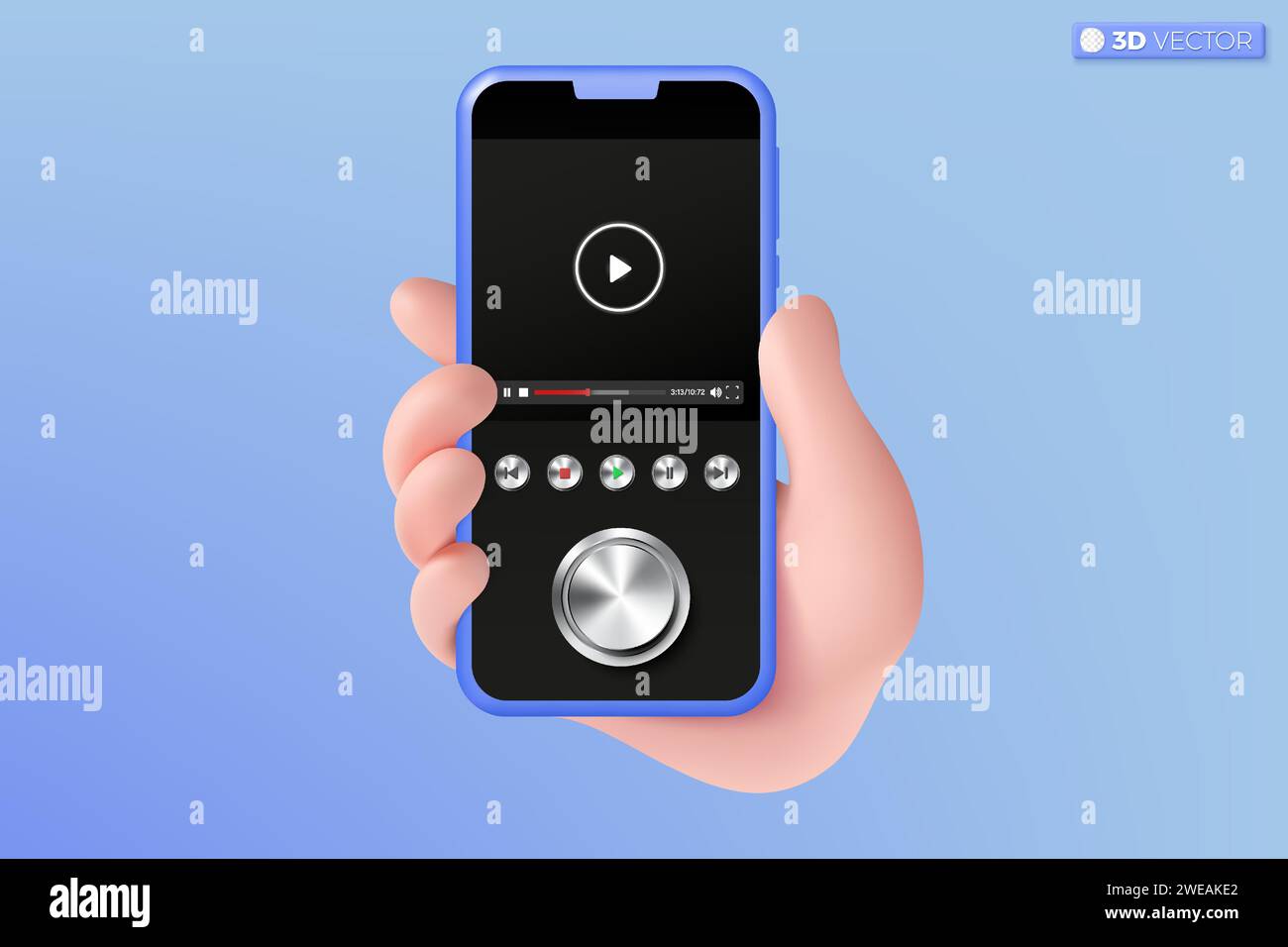 3D-Symbol für die Benutzeroberfläche der Video-Media-Steuerungstaste für Mobiltelefone. Online-Spiele für Geldverdienen, Live-Streaming und vlog-Konzept. 3D-Vektor ist Stock Vektor