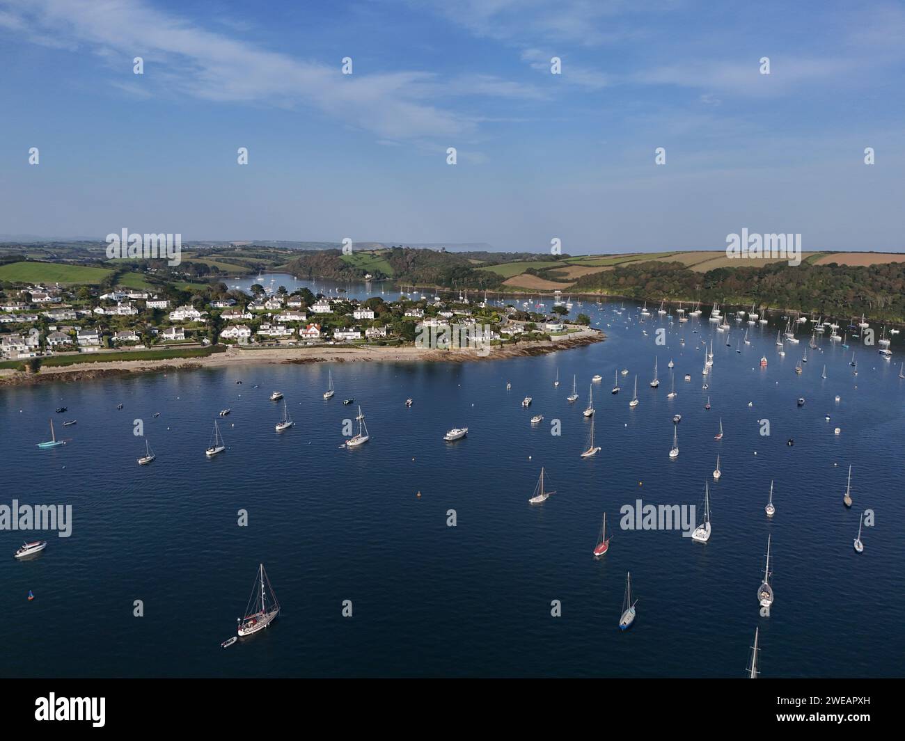 Percuil River Moorings St. Mawes Cornwall britische Drohne, Luftfahrt Stockfoto