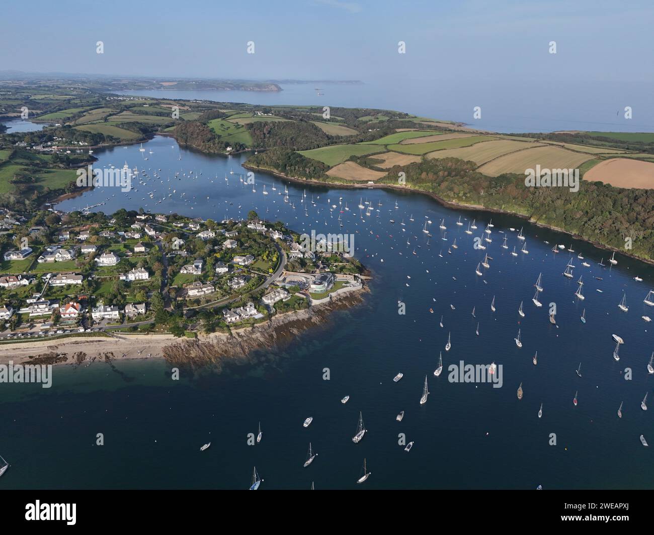 Percuil River Moorings St. Mawes Cornwall britische Drohne, Luftfahrt Stockfoto