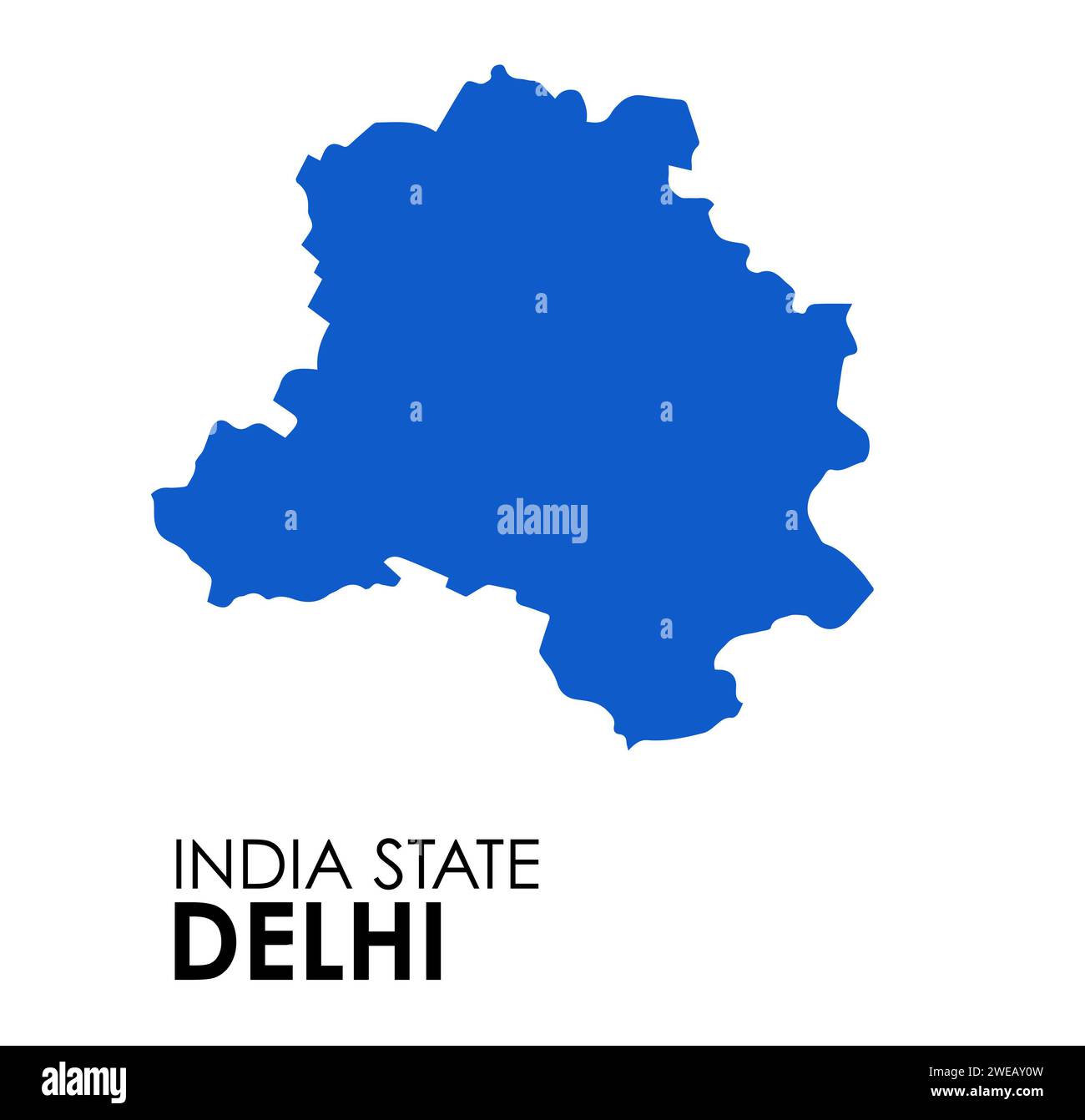 Delhi Karte des indischen Bundesstaates. Delhi Kartenvektor-Illustration. Delhi Vektorkarte auf weißem Hintergrund. Stockfoto