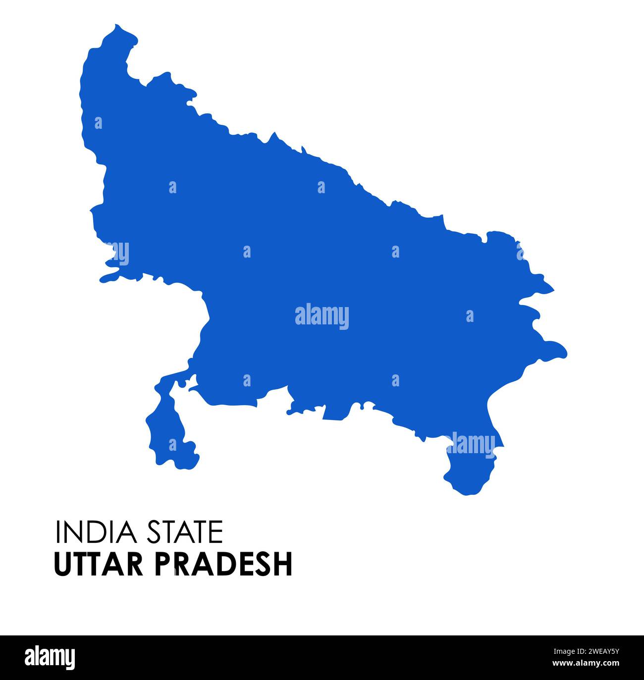 Uttar Pradesh Karte des indischen Bundesstaates. Uttar Pradesh Kartenvektor-Illustration. Weißer Hintergrund. Stockfoto