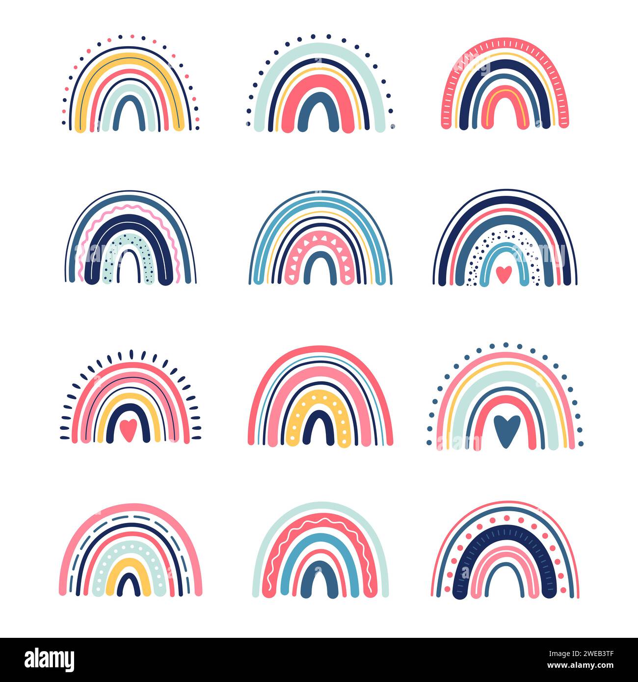 Boho-Regenbogen, süße Kinder, Kinderillustration, in Handzeichnung Stil Stock Vektor
