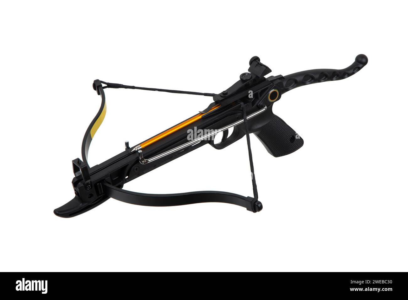 Moderne Armbrust isolieren auf weißem Hintergrund. Leise Waffe für Jagd und Sport. Stockfoto