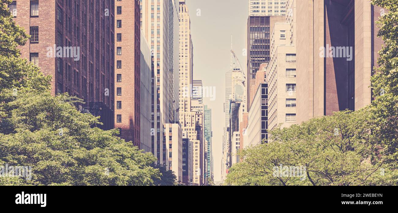 Retro-farbener Stadtblick von New York City, USA. Stockfoto