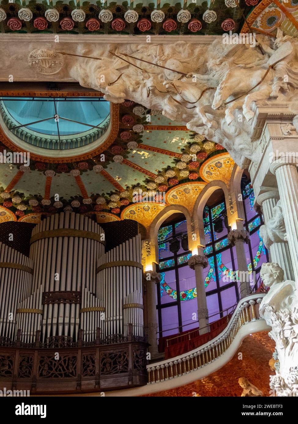 Detail des Bühnendekors Palau de la Música Catalana, Barcelona Stockfoto