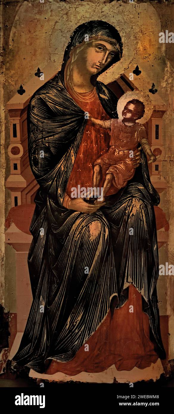 Jungfrau und Kind zweite Hälfte des 15. Jahrhunderts, (Symbol des italienischen kretischen Stils) - Benaki Museum of Greek Greece. Stockfoto