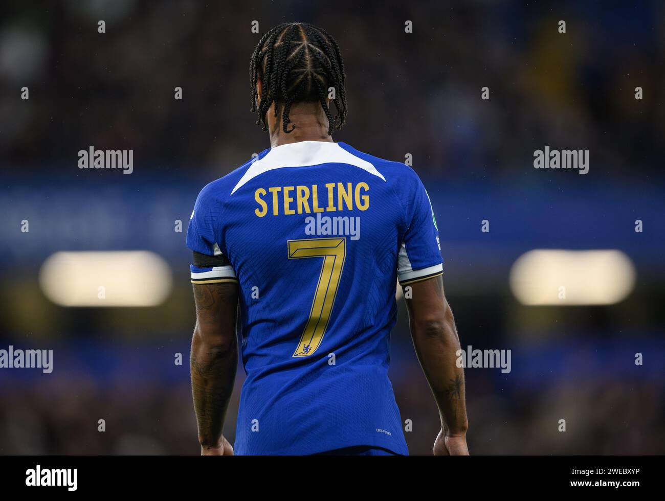 23. Januar 2024: Chelsea gegen Middlesbrough – Halbfinale des EFL Cup – Stamford Bridge. Chelsea's Raheem Sterling in Aktion. Bild : Mark Pain / Alamy Live News Stockfoto