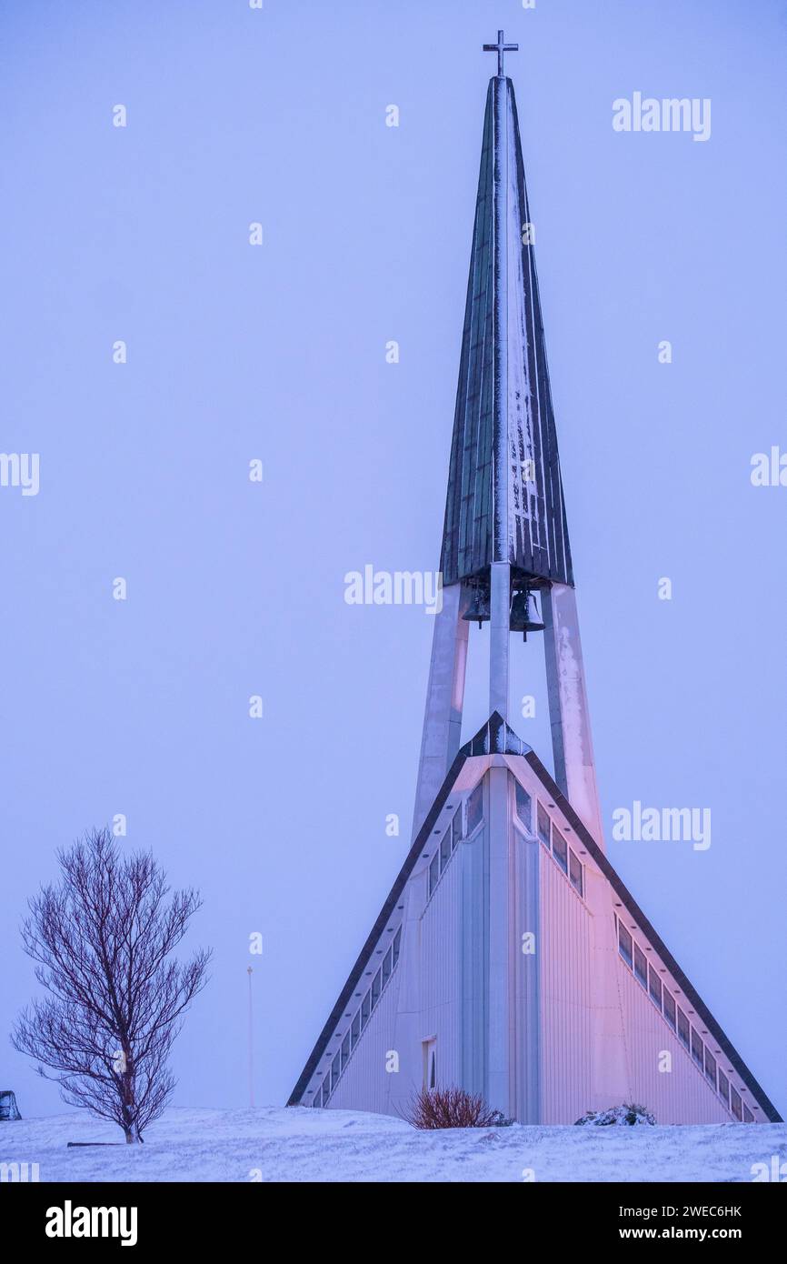 Turm der Mosfellskirkja, Mosfellsbaer, Island Stockfoto