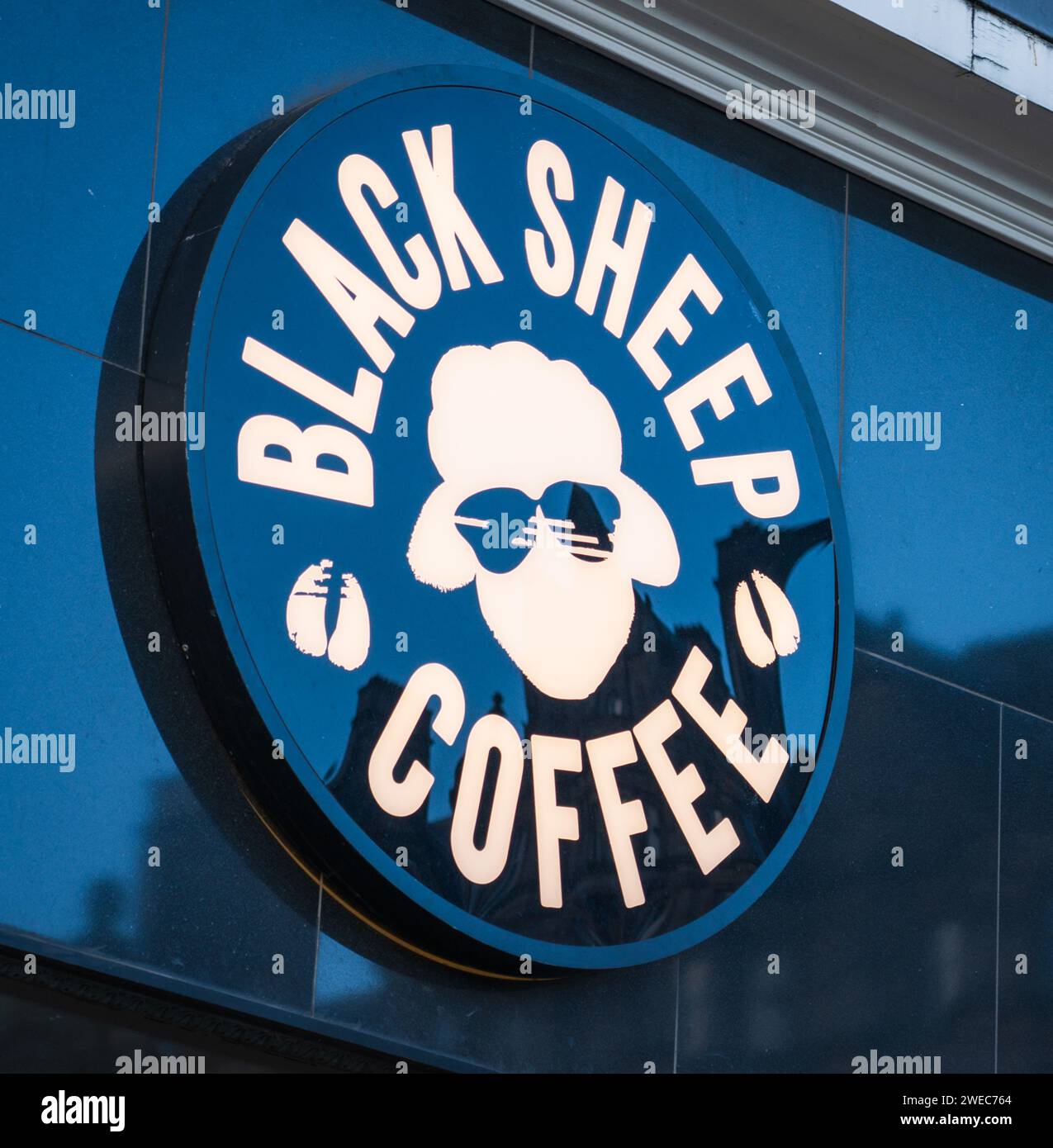 Schwarzer Schafskaffee in Edinburgh, Großbritannien Stockfoto