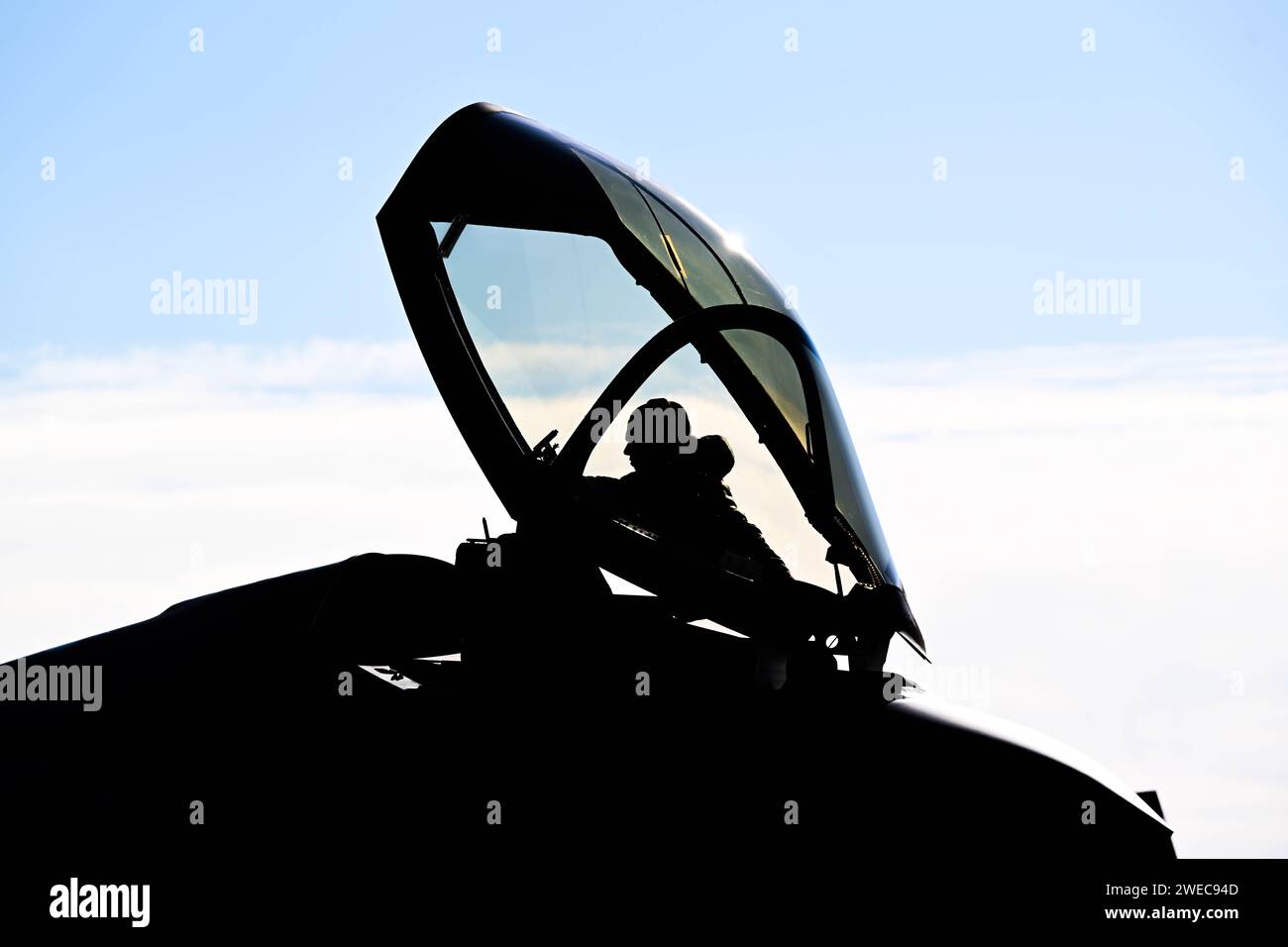 Ein Flieger der US-Luftwaffe, der der 495th Fighter Generation Squadron zugewiesen wurde, führt am 16. Januar 2024 Inspektionen nach dem Flug auf der Aviano Air Base in Italien durch. Unsere Fähigkeit, schnell zu reagieren und Verbündete und Partner zu beruhigen, beruht auf der Tatsache, dass wir gemeinsam trainieren und arbeiten. (Foto der U.S. Air Force von Airman 1st Class Joseph Bartoszek) Stockfoto