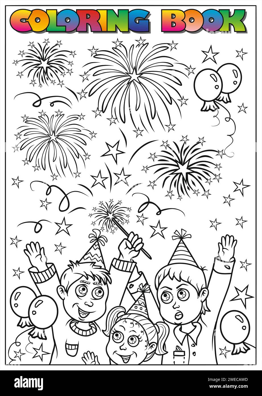 Kinder Malbuch - Happy New Year - Silvester Stock Vektor