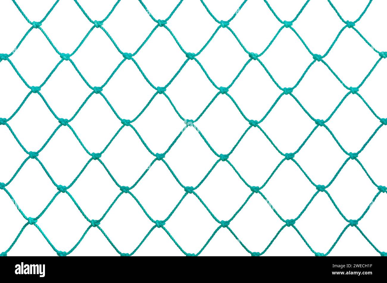 Fußball Fußball Torpfosten Set Netzseil Detail, New Green Goalnet Netting Seile Knoten Textur Muster, Horizontale Makronaht Isoliert Groß Detail Stockfoto