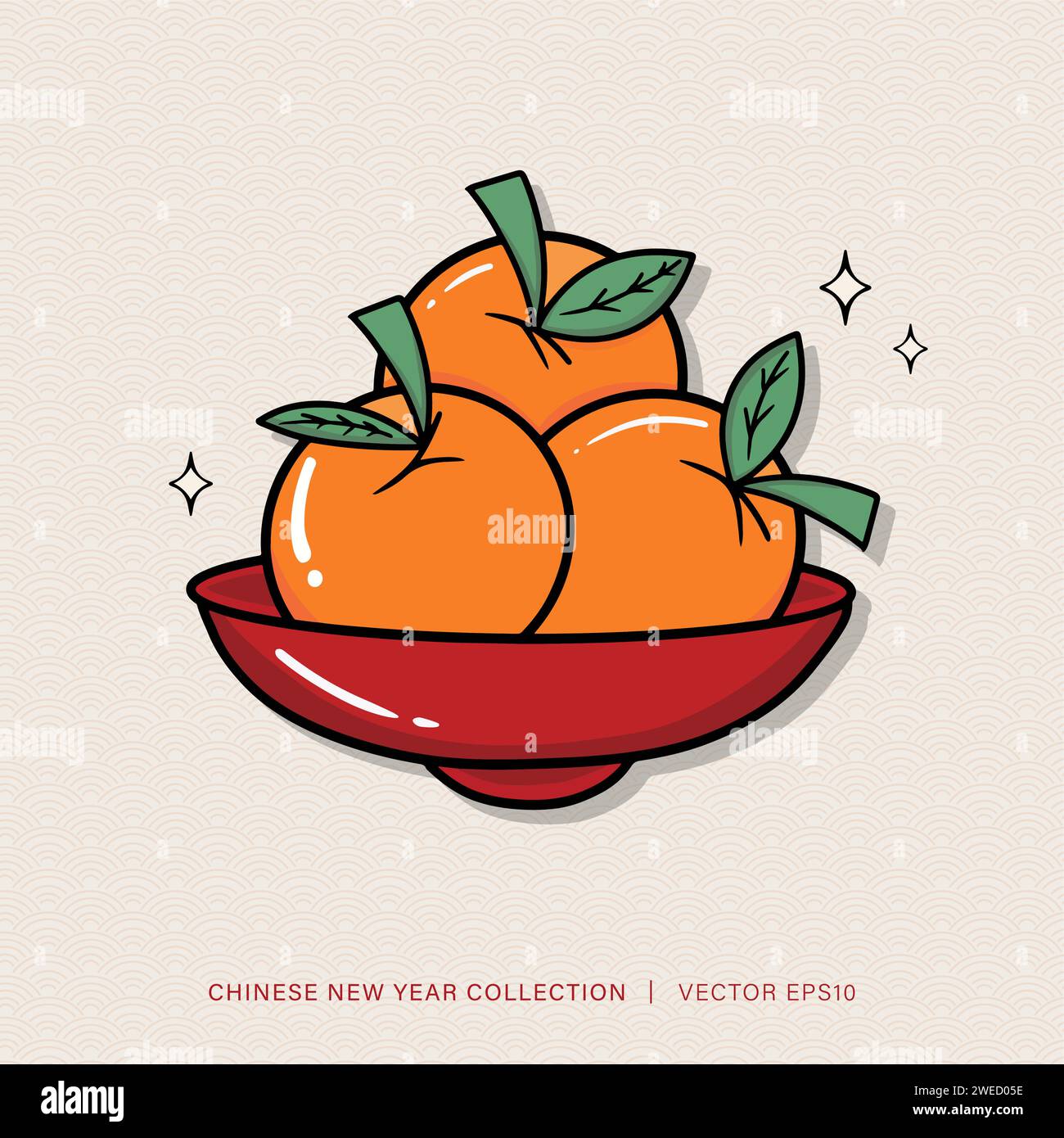 Das chinesische Neujahrsfest Mandarinen-Orangen-Zitrusfrüchte verspricht Glück, Wohlstand und ein langes Leben Stock Vektor