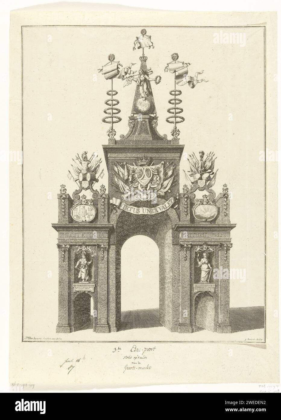 Erepoort auf dem Groten Markt bei der Einreise von Wilhelm IV. Und seiner Gemahlin in Breda am 13. September 1737 druckte Iven Besoet, nach Pieter de Swart, 1737 den Haager Papiergravur und Triumphbogen Stockfoto