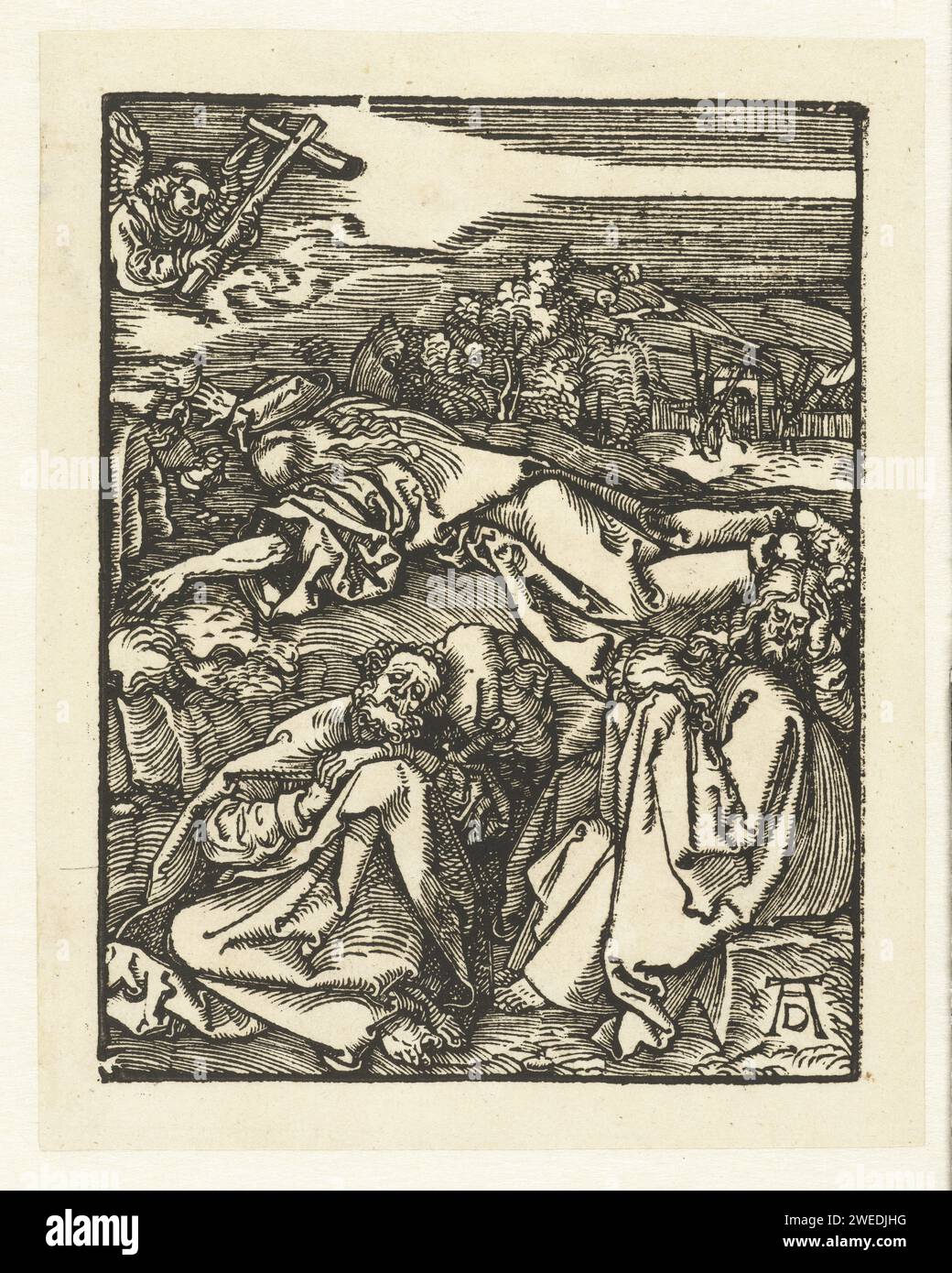 Christ OP de Olijf Mount, Albrecht Dürer, 1508–1509 Druck Christus betet am Hof von Getsemane, während seine Jünger um ihn schlafen. Dieser Druck ist vermutlich einst als Teil der Pressereihe de kleine Passie gedacht, wurde aber von Dürer abgelehnt und durch ein anderes Design ersetzt. Nürnberger Zeitung Christusgebet im Garten Gethsemane in der Nacht Stockfoto