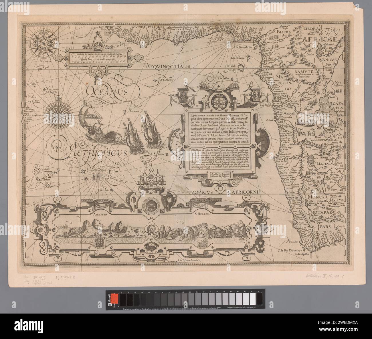 Karte von Westafrika von Guinea bis Kaap de Goede Hoop, Arnold Floris van Langren, 1595 - 1596 Druck Amsterdam Papierstich (Karte von) Afrika Afrika Afrika Stockfoto