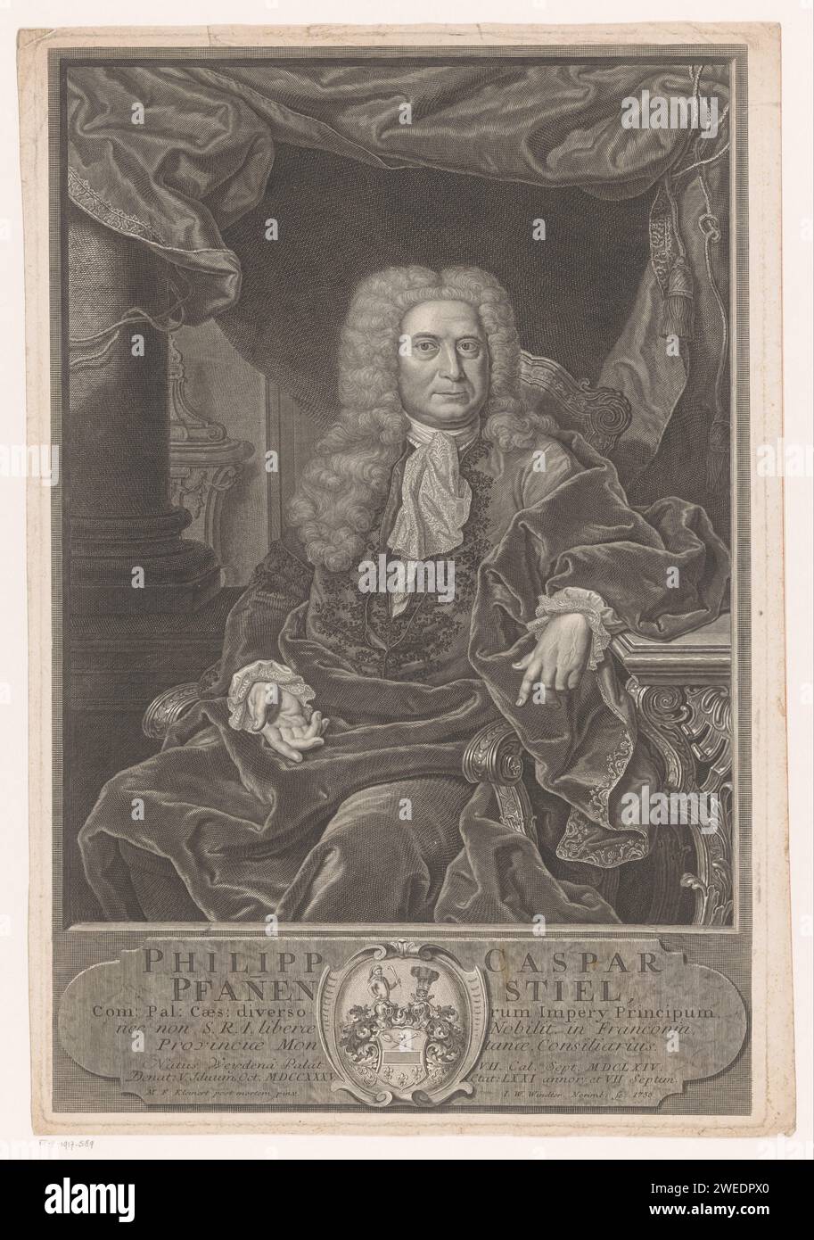 Porträt van Philipp Caspar Pfannenstiel, Johann Wilhelm Windter, nach Markus Friedrich Kleinert, 1736 Druck Nürnberger Papierstich / Ätzen historischer Personen Stockfoto