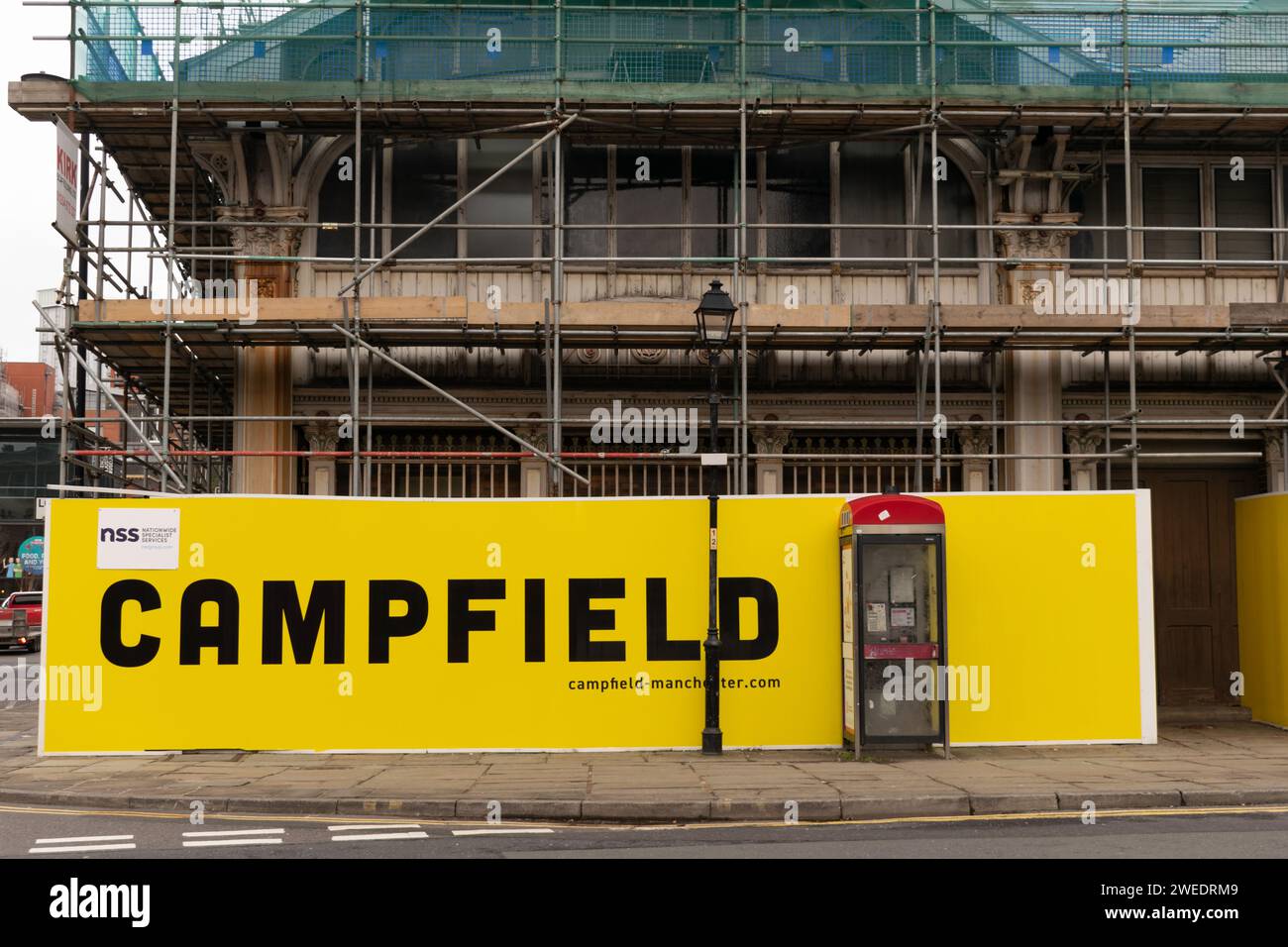 Campfield Market-Restaurierung und Umbau in ein Technologiezentrum. Historisches viktorianisches denkmalgeschütztes Gebäude 1878 mit Gerüsten. Manchester UK Stockfoto