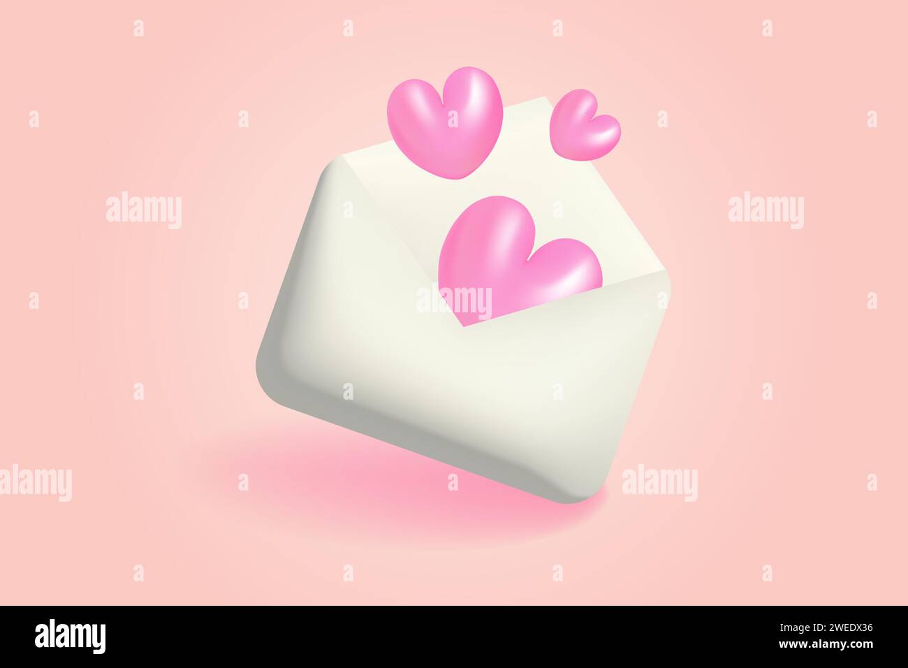 Weißer Briefumschlag 3d mit rosa Herzen Vektor-Illustration. Stock Vektor