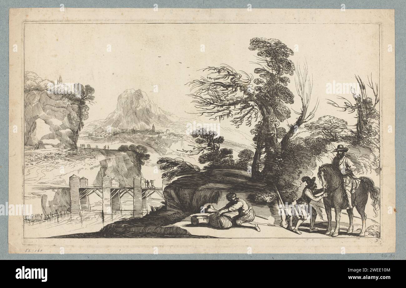 Landschaft mit Räubern, Jean Pesne, nach Guercino, 1666 - 1695 Druckpapier, das Landschaften graviert. Raub Stockfoto
