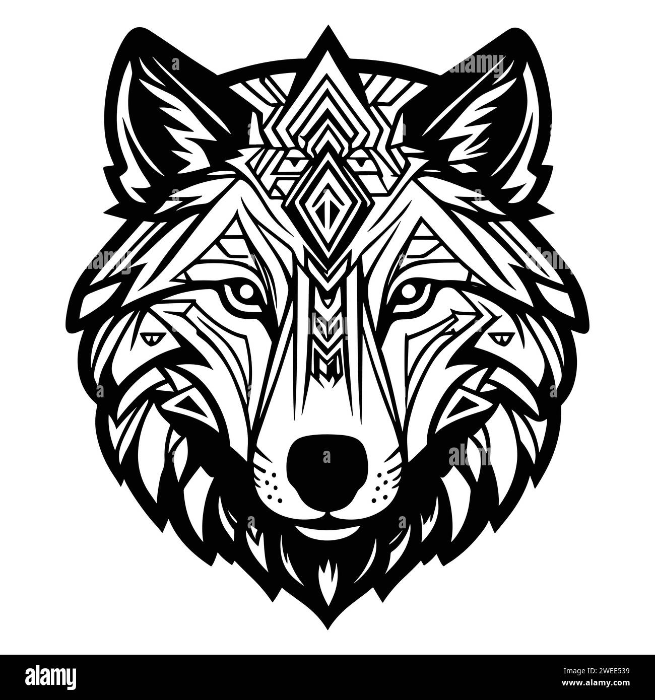 Wolf Tattoo Emblem. Wilde Majestät. Vektorwolfskopf als Entwurf. Logo des Line-Symbols. Aufwendig Detaillierte Kunst Abbildung des Materialvektors. Moderner Stil. Stock Vektor