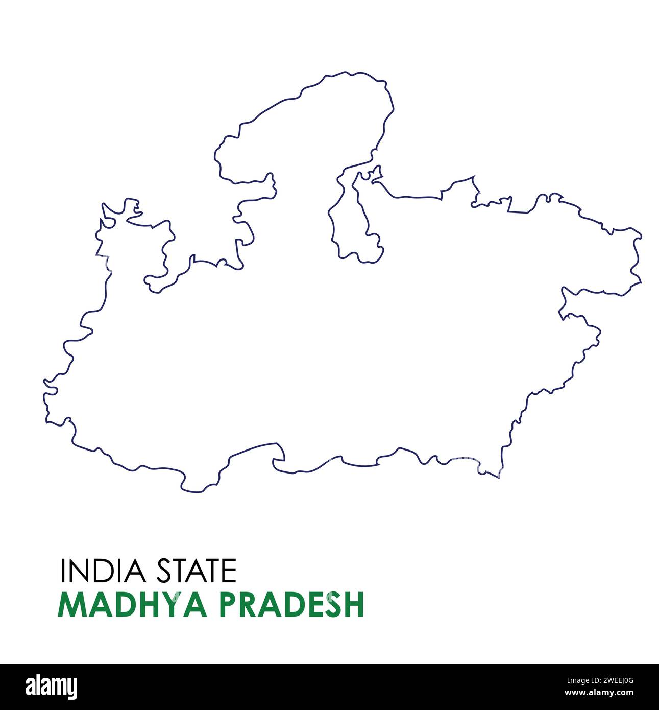 Madhya Pradesh Karte des indischen Bundesstaates. Madhya Pradesh Karte Vektor Illustration. Weißer Hintergrund. Stock Vektor