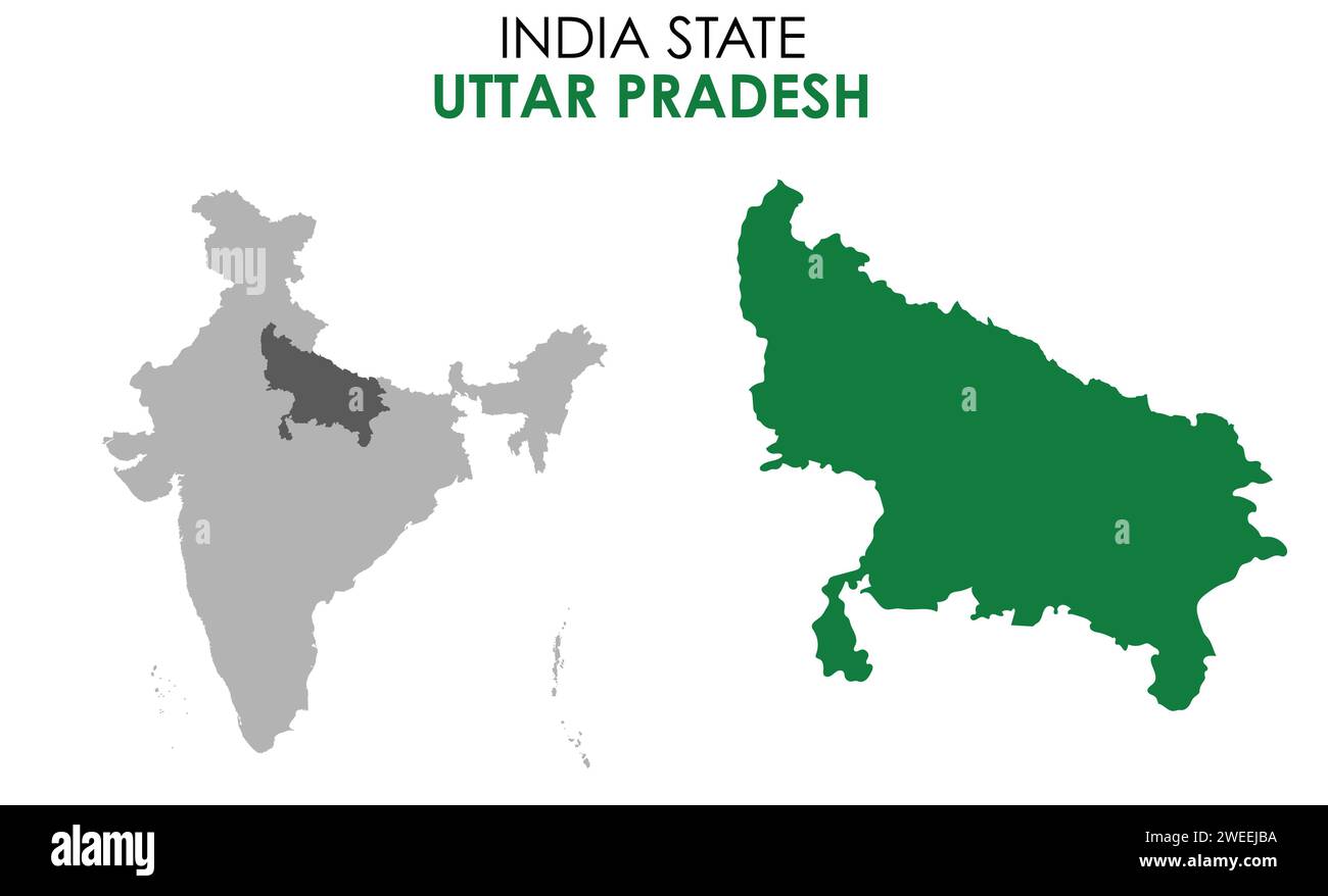 Uttar Pradesh Karte des indischen Bundesstaates. Uttar Pradesh Kartenvektor-Illustration. Weißer Hintergrund. Stock Vektor