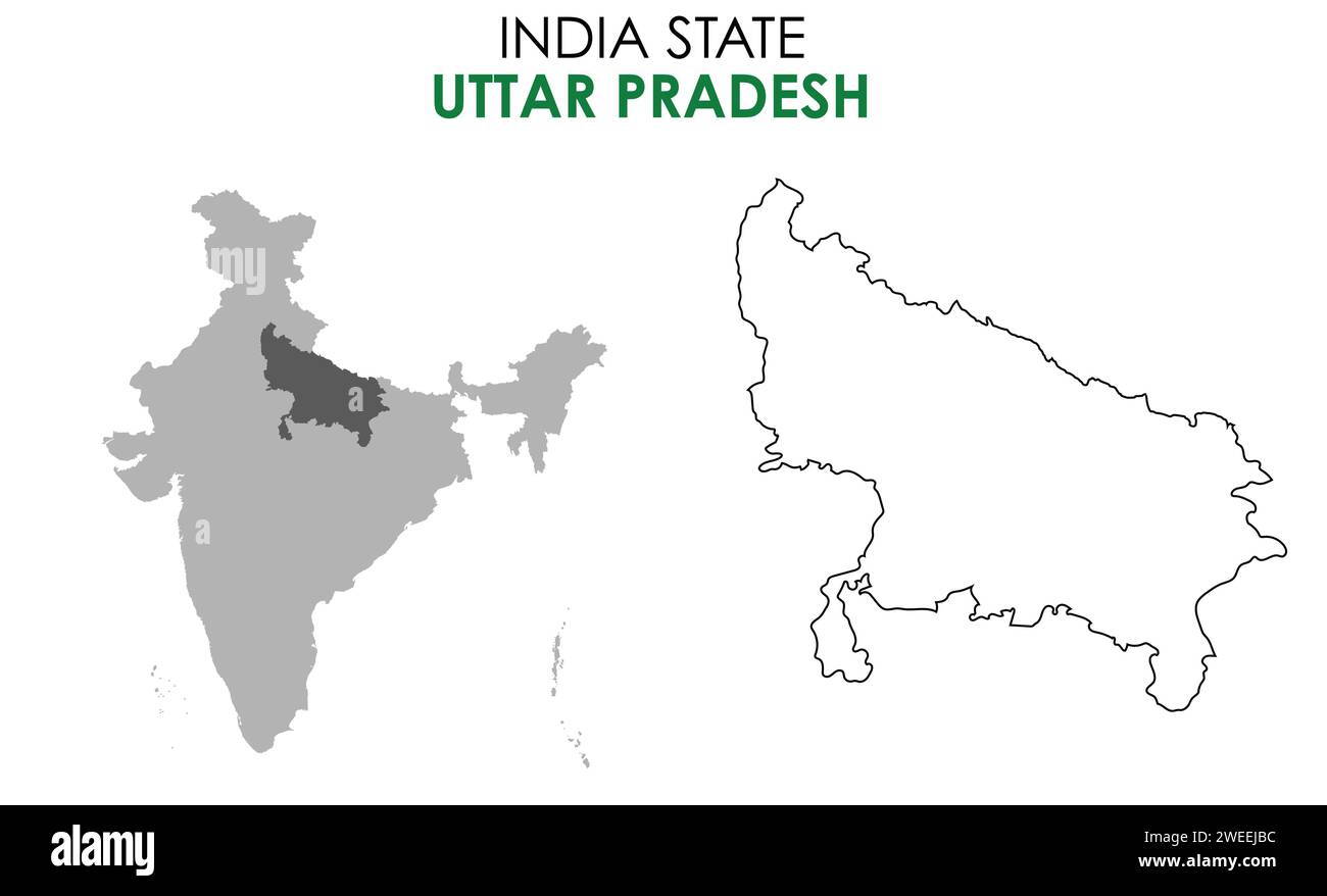 Uttar Pradesh Karte des indischen Bundesstaates. Uttar Pradesh Kartenvektor-Illustration. Weißer Hintergrund. Stock Vektor