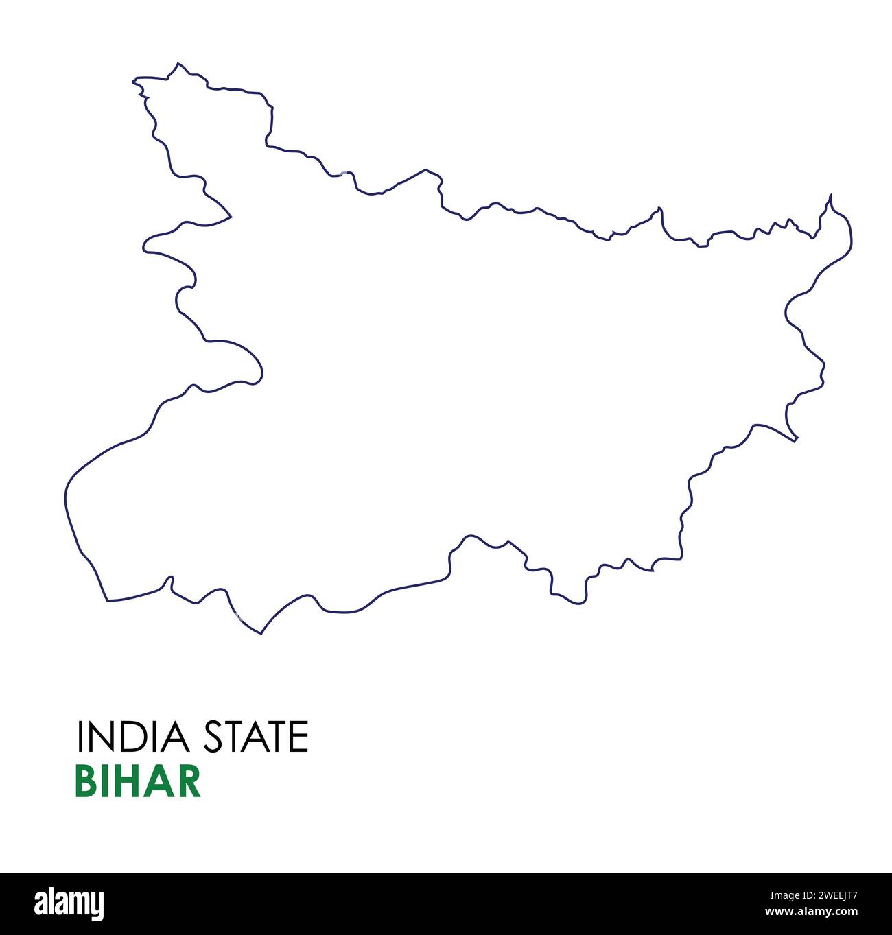 Bihar Karte des indischen Bundesstaates. Bihar-Kartenvektor-Illustration. Bihar-Vektorkarte auf weißem Hintergrund. Stock Vektor