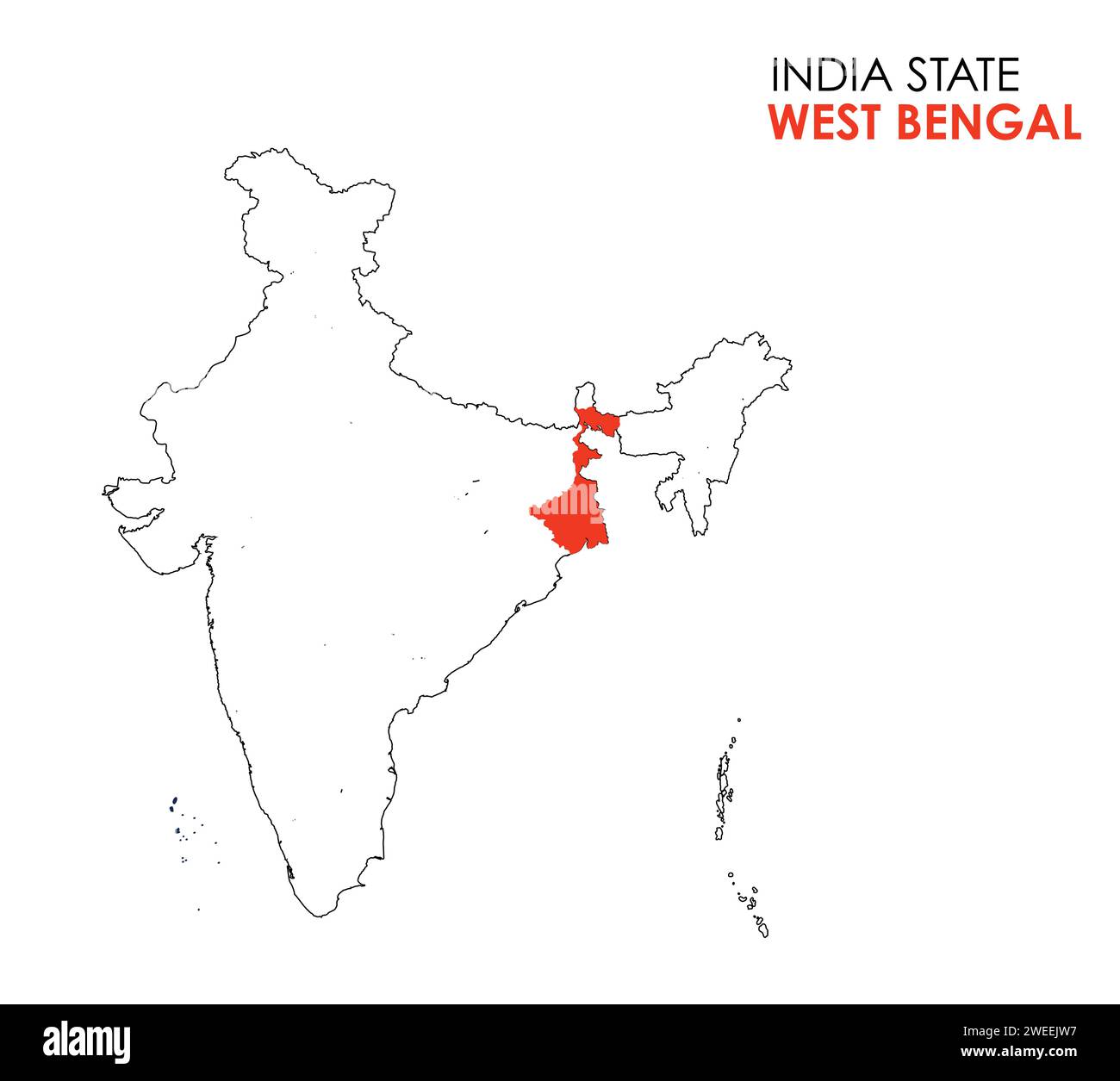 Westbengalen Karte des indischen Bundesstaates. Kalkutta-Kartenvektor-Illustration. Weißer Hintergrund. Stock Vektor