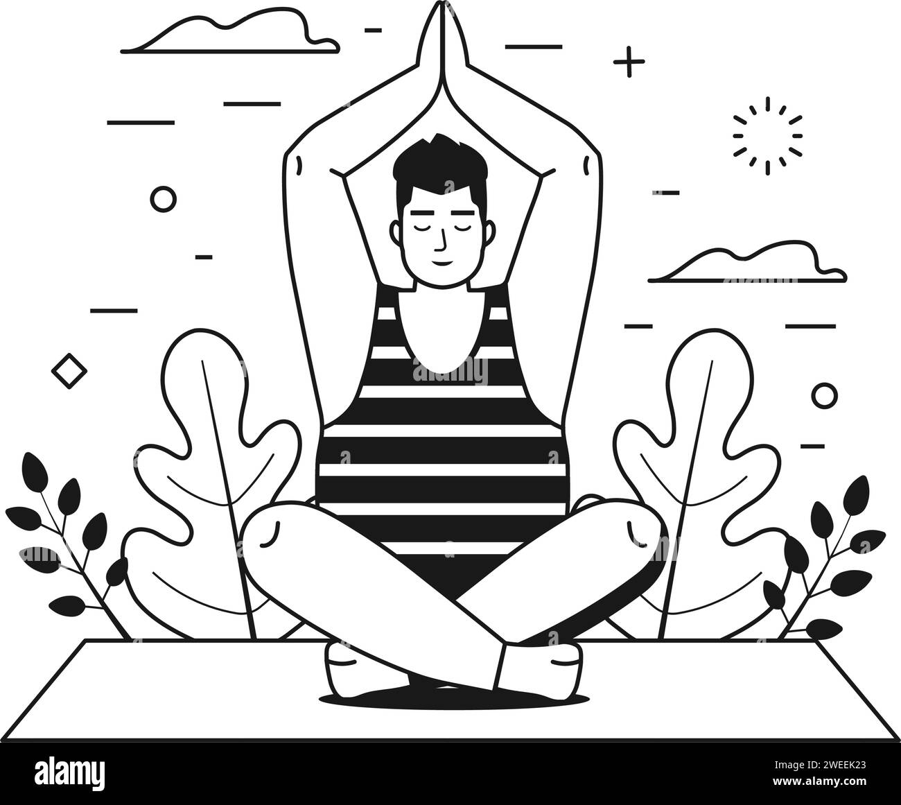 Psychische Gesundheit Szene der inneren Harmonie mit dem Yoga-Mann Stock Vektor