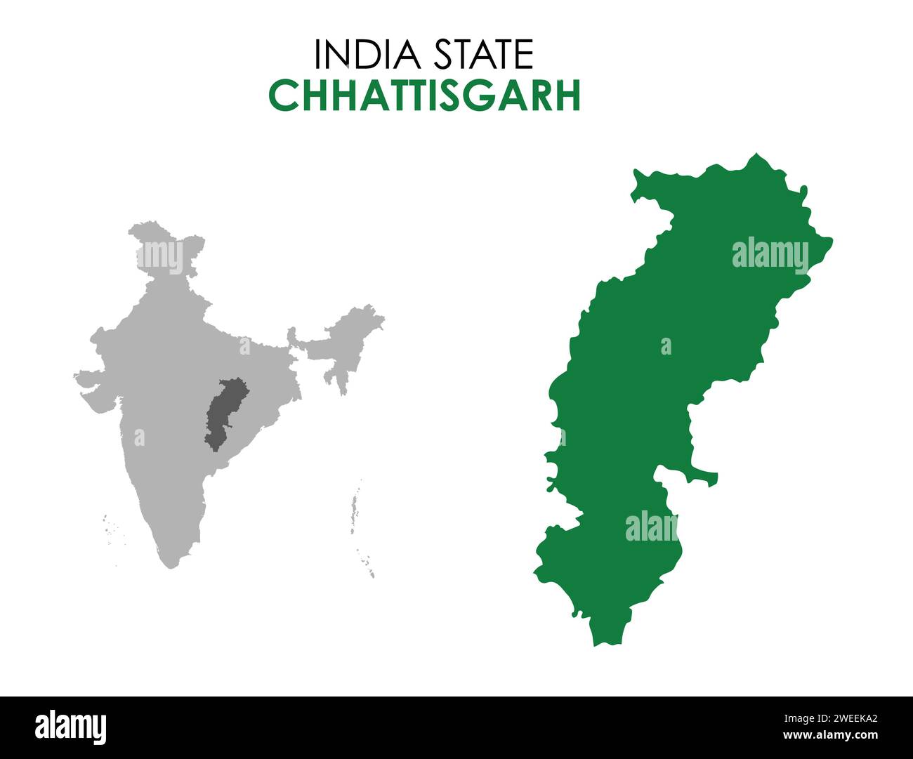 Chhattisgarh Karte des indischen Bundesstaates. Abbildung der Chhattisgarh-Karte. Weißer Hintergrund. Stock Vektor