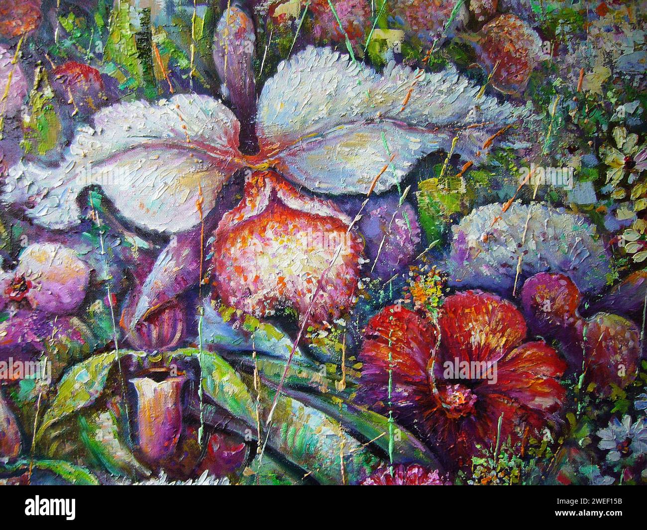 Original Ölgemälde abstrakte Farbe Blütenblatt Orchideenblume Stockfoto